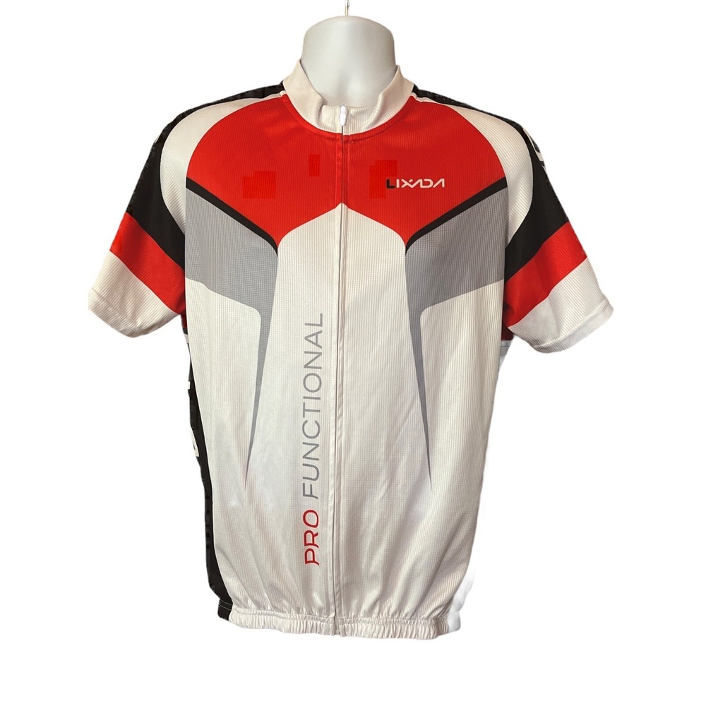Lixada Red White Black Full Zip Cycling Jersey Adult Extra Large Pro Functional